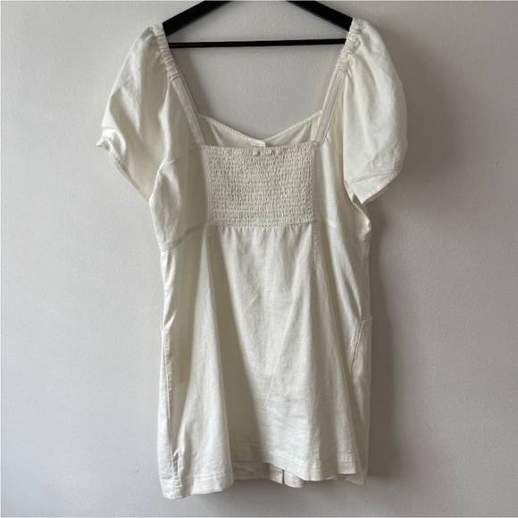 NWT Madewell Linen Blend White Puff Sleeve Mini Dress Size 14 - Picture 6 of 13